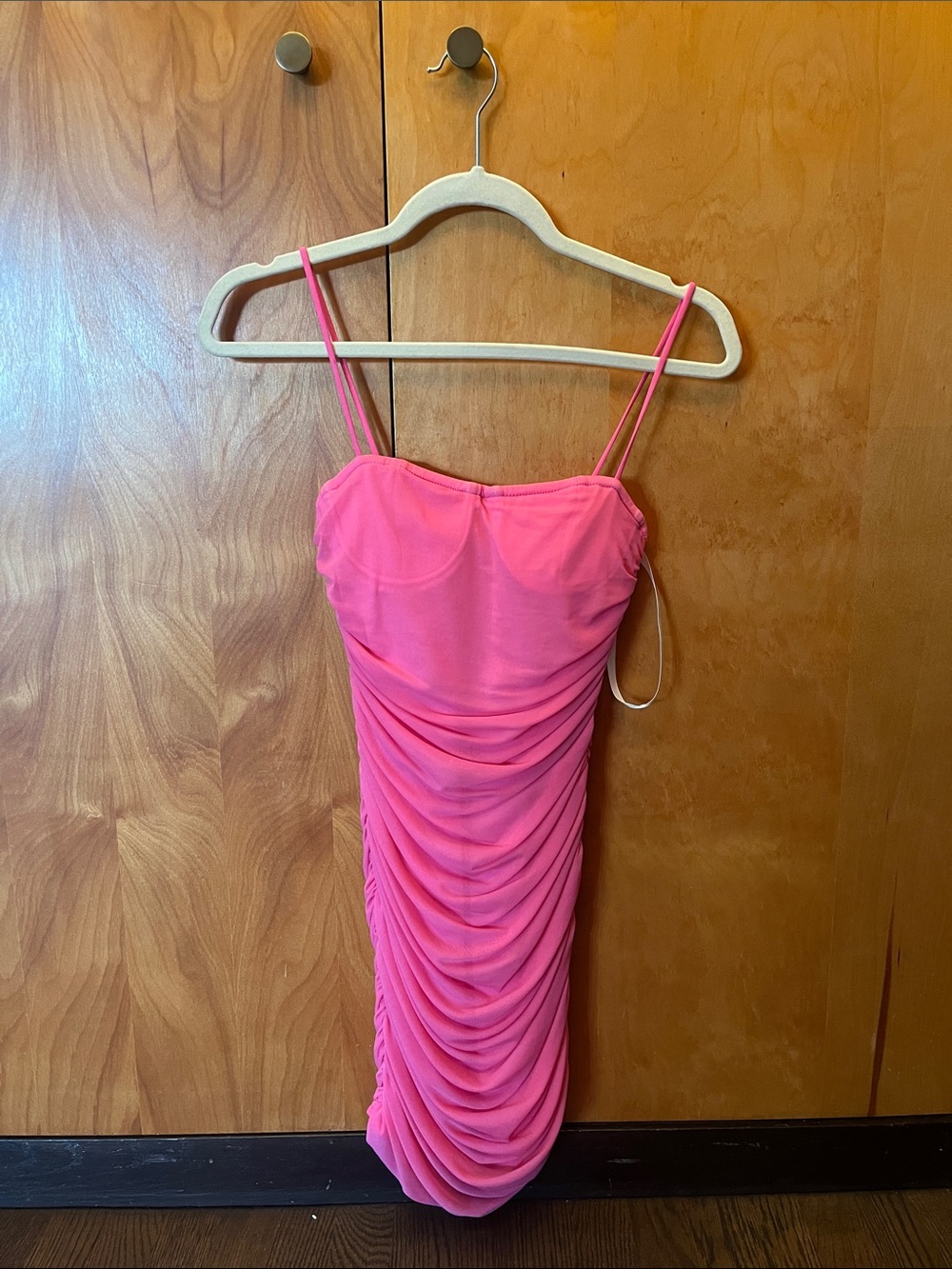 superdown Pink Ruched Spaghetti-Strap Mini Dress